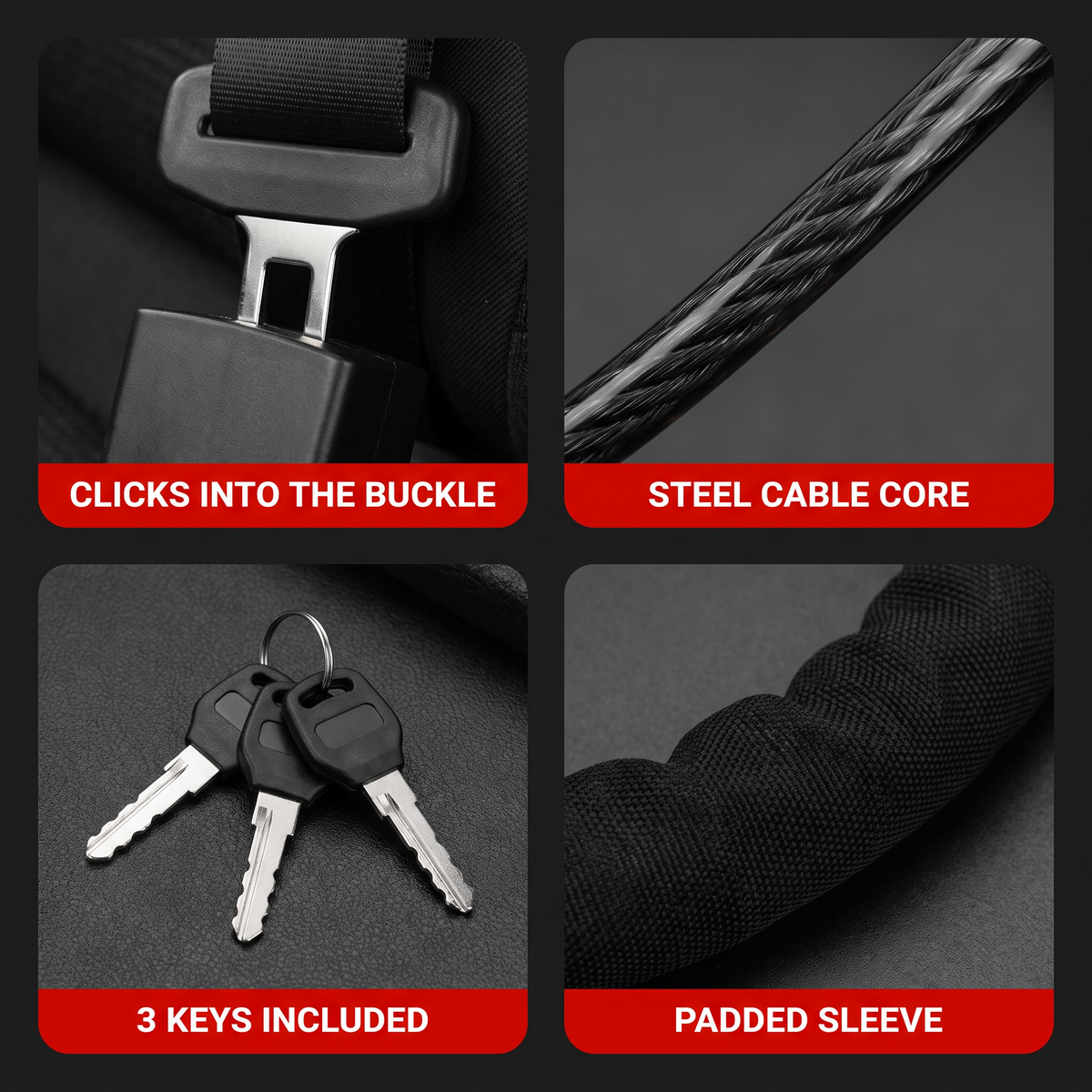 NoTheft features: buckle lock, steel cable, 3 keys, padded sleeve